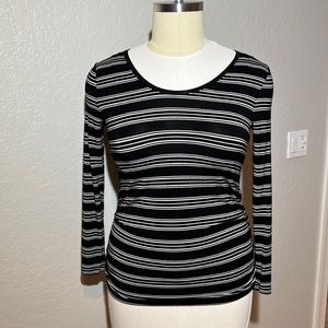 A.Glow | BW Striped Ruched Tunic Long Sleeve Bodycon